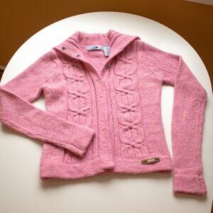 Mudd Pink Cable-Knit Cowl Neck Cardigan Size Medium